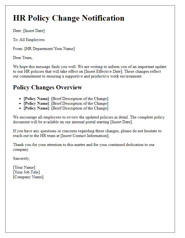 Letter template of HR policy change communication