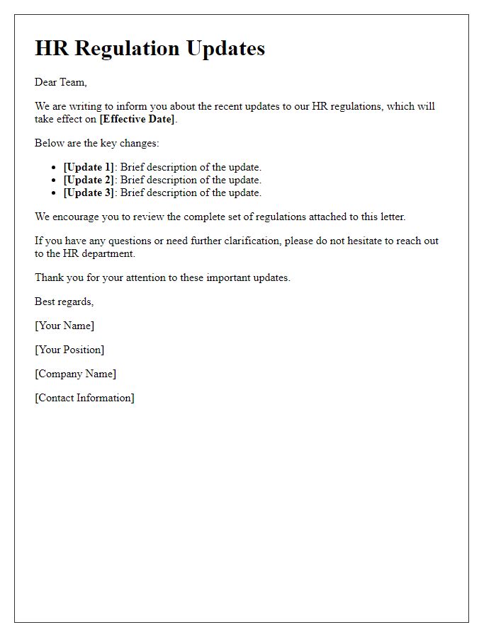 Letter template of HR regulation updates distribution