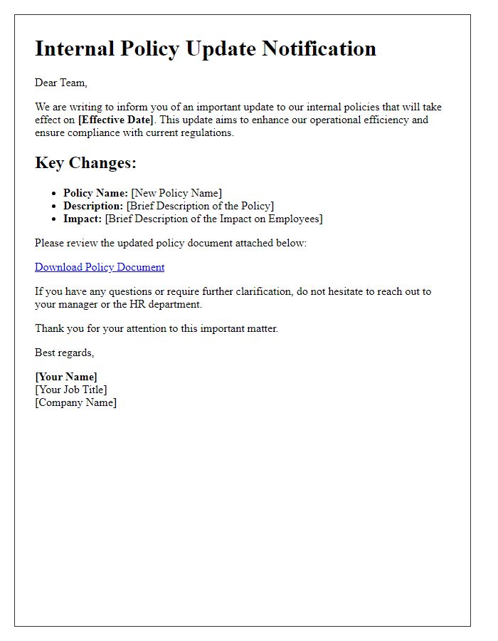 Letter template of internal policy update alert