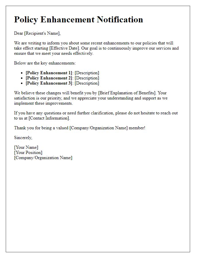 Letter template of policy enhancement information