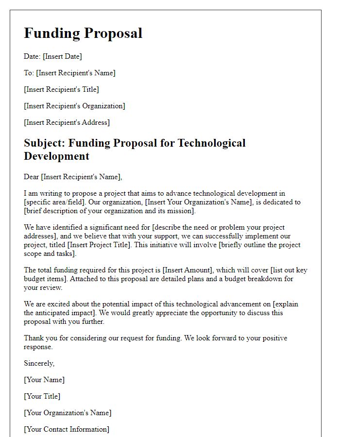 Letter template of funding proposal for technological development