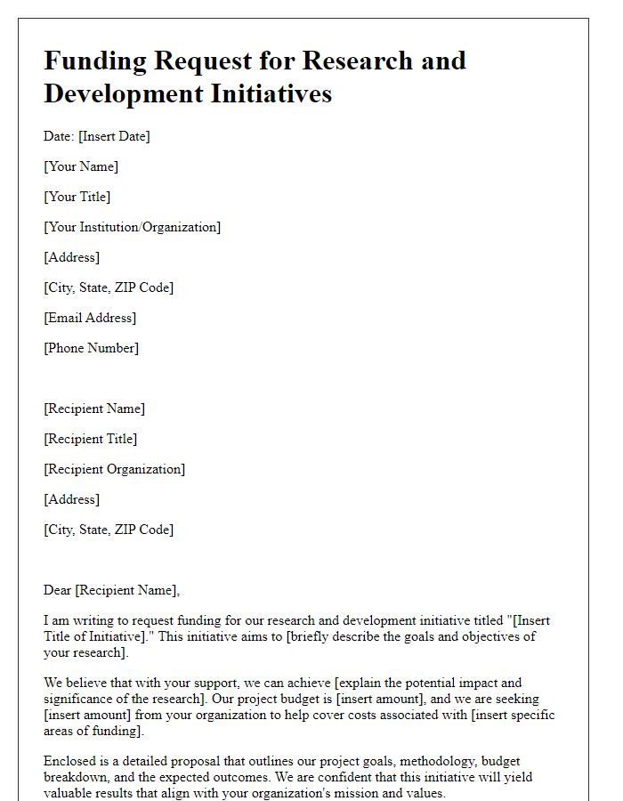 Letter template of funding request for research and development initiatives