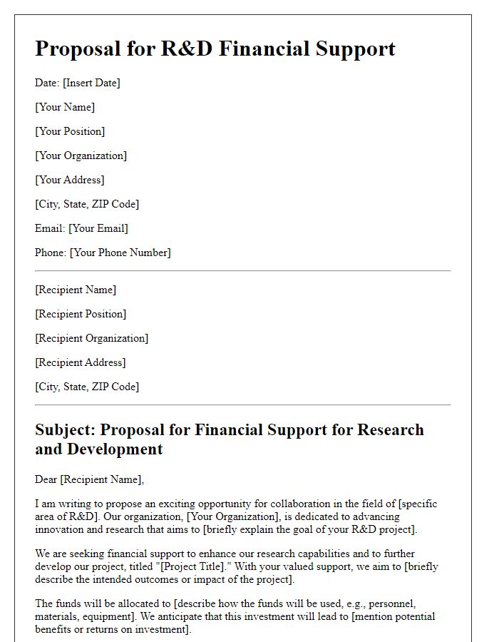 Letter template of proposal for R&D financial support