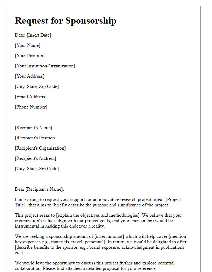 Letter template of sponsorship request for innovative research projects