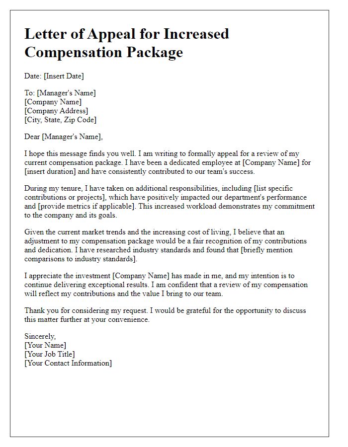 Letter template of appeal for increased employee compensation packages