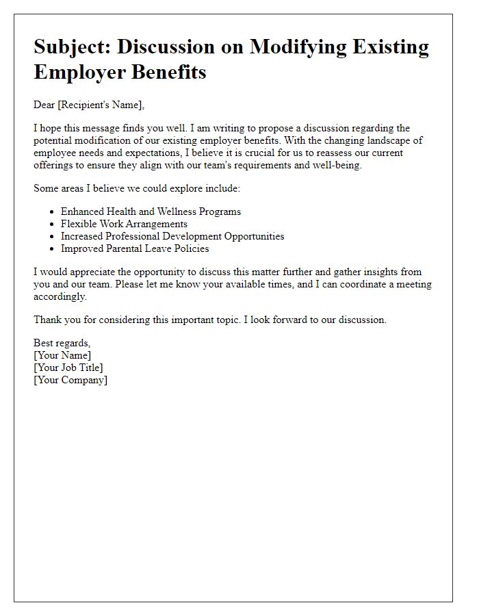 Letter template of discussion on modifying existing employer benefits