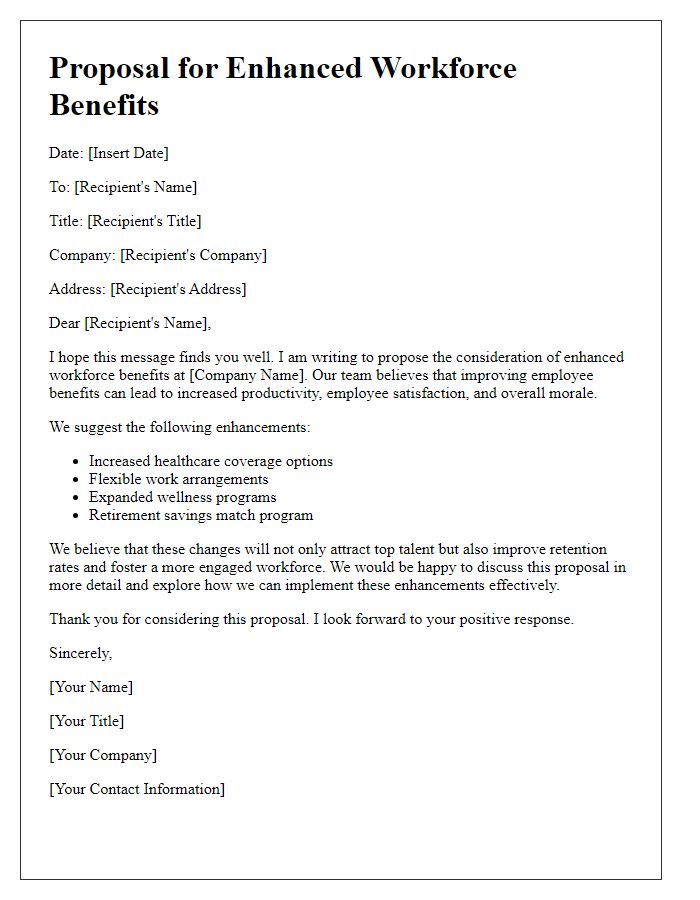 Letter template of proposal for enhanced workforce benefits