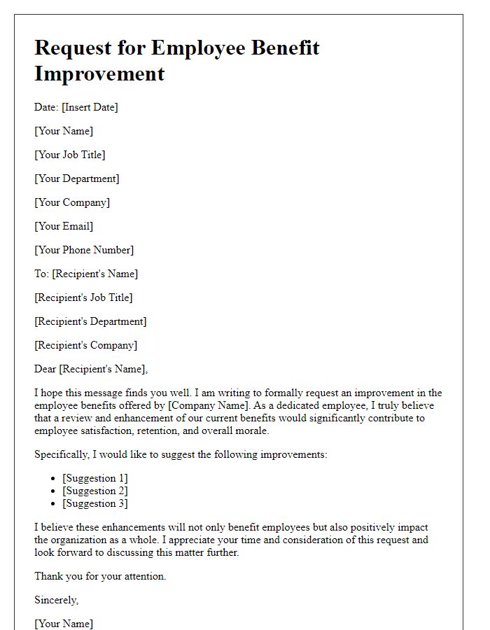 Letter template of request for employee benefit improvement