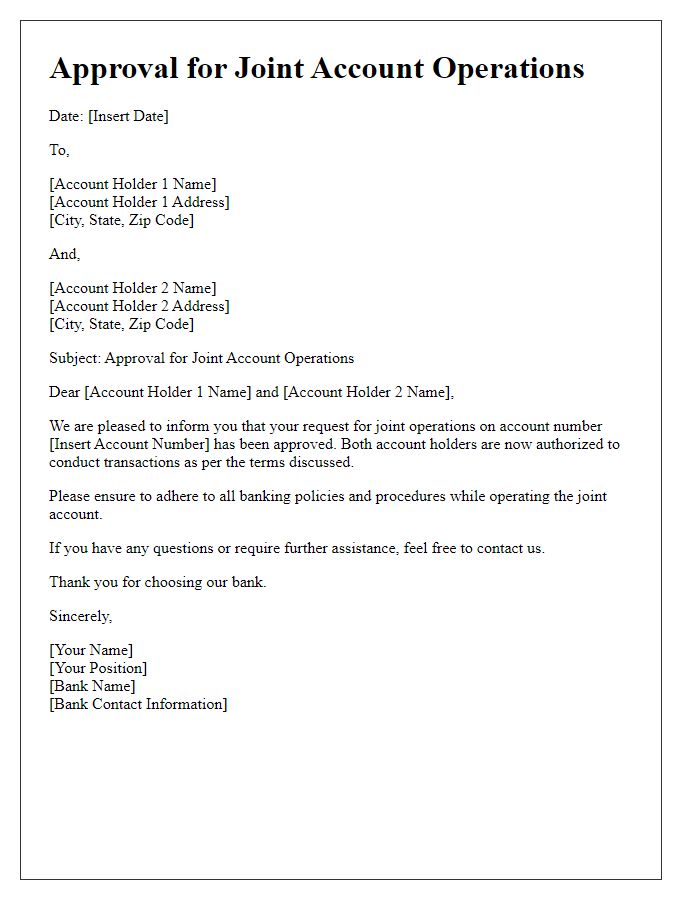 Letter template of Approval for Joint Account Operations