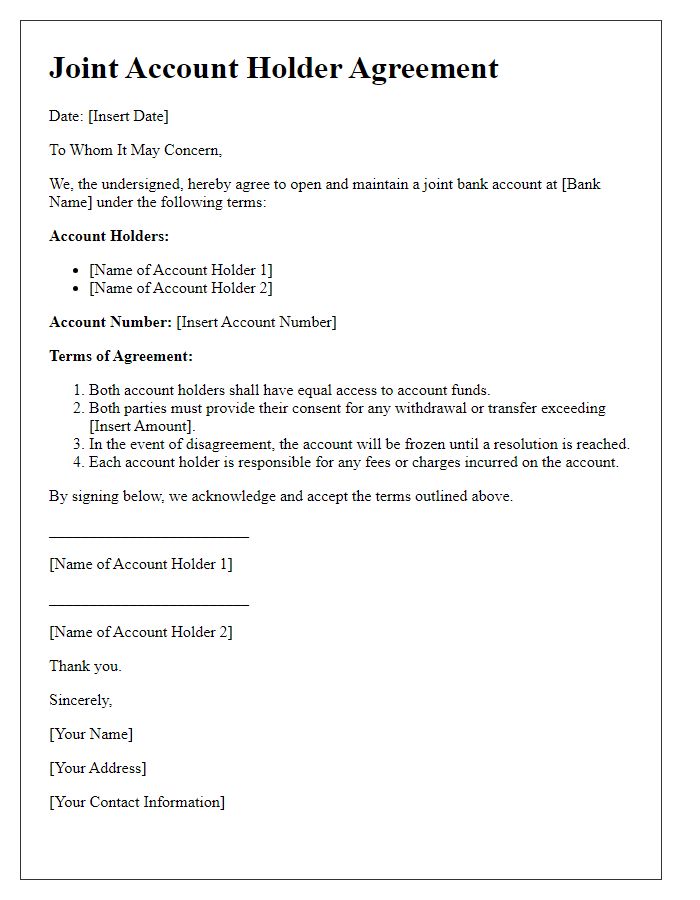 Letter template of Joint Account Holder Agreement