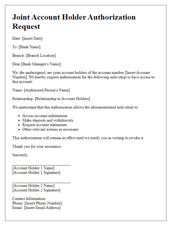 Letter template of Joint Account Holder Authorization Request