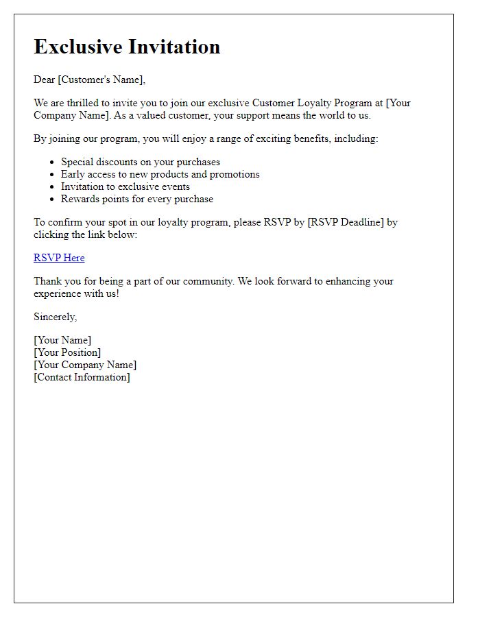 Letter template of exclusive invitation to our customer loyalty program