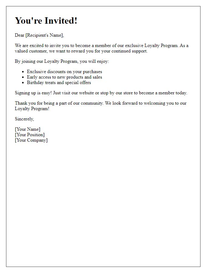 Letter template of invitation to become a loyalty program member