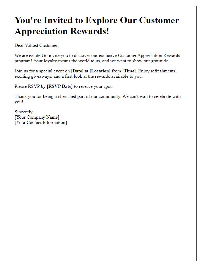 Letter template of invitation to explore our customer appreciation rewards