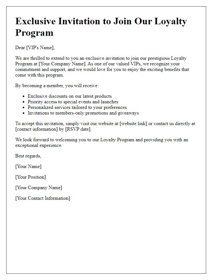 Letter template of VIP invitation to participate in our loyalty program