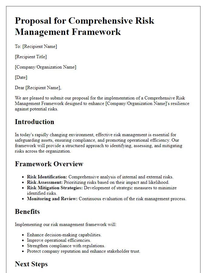 Letter template of a comprehensive risk management framework proposal