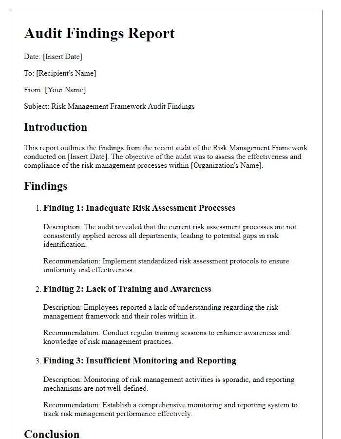 Letter template of risk management framework audit findings