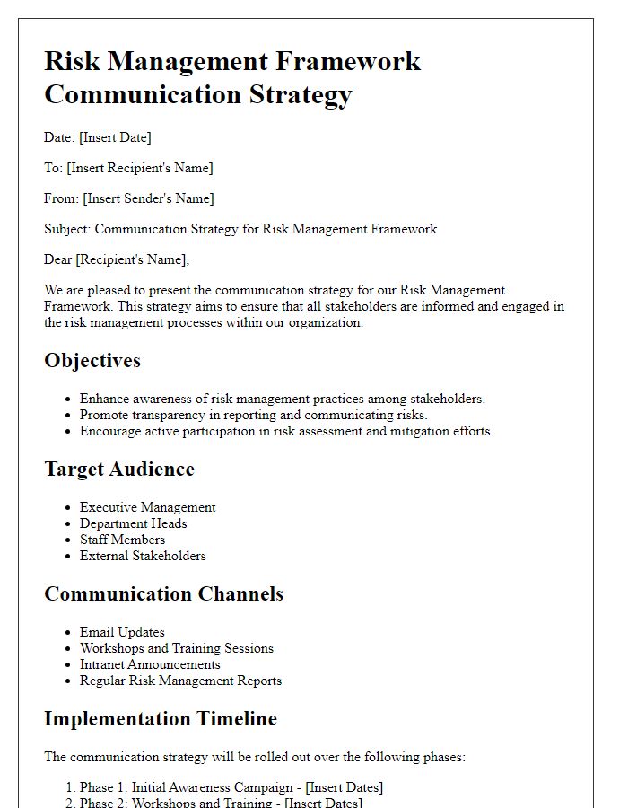 Letter template of risk management framework communication strategy