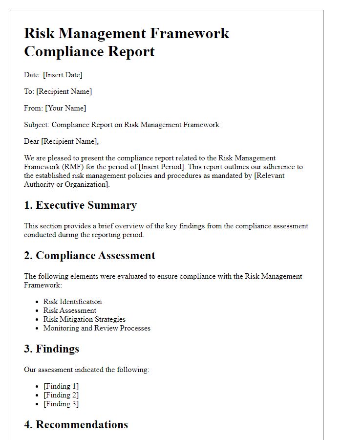 Letter template of risk management framework compliance report