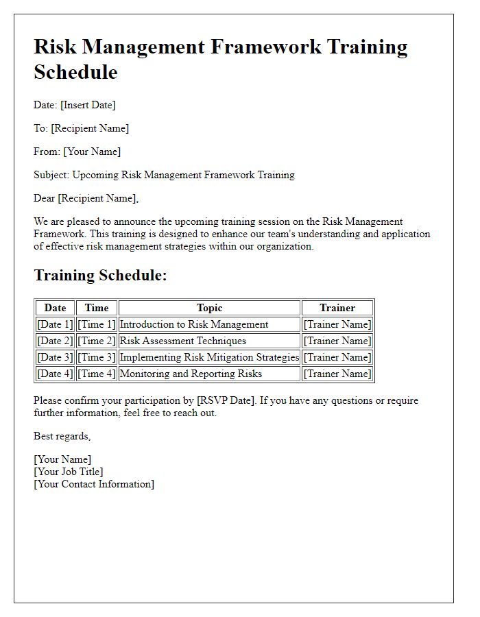 Letter template of risk management framework training schedule