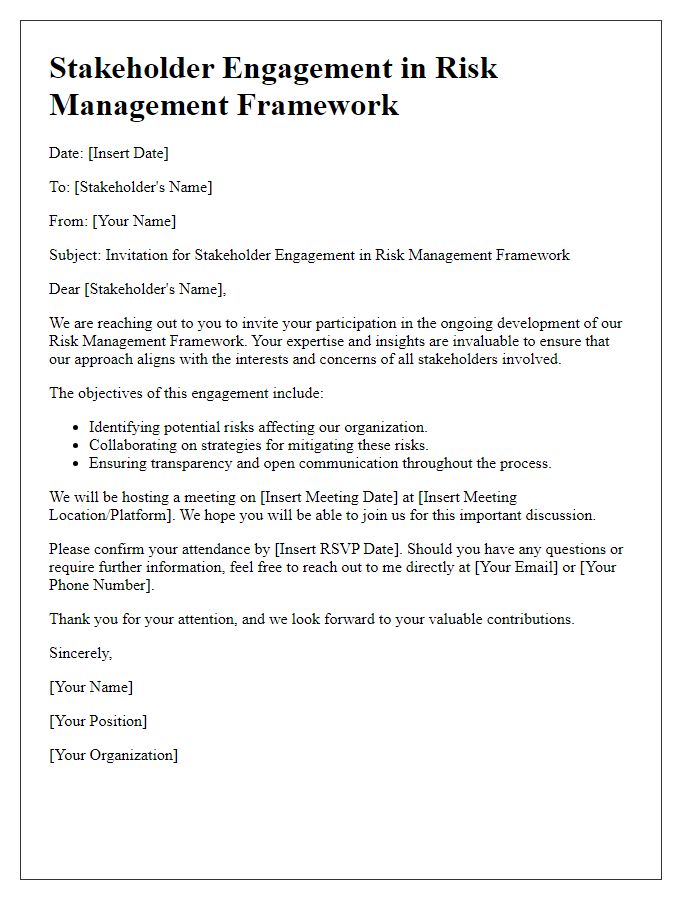 Letter template of stakeholder engagement in risk management framework