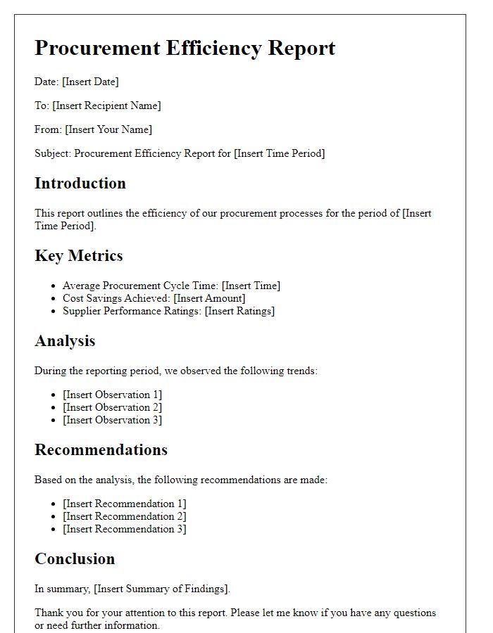 Letter template of procurement efficiency report