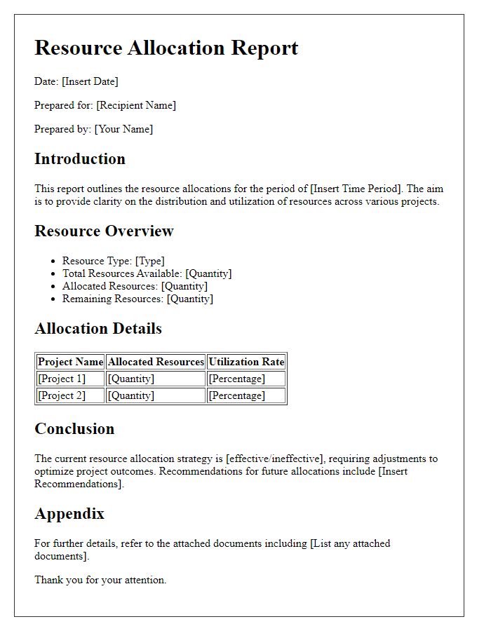 Letter template of resource allocation report