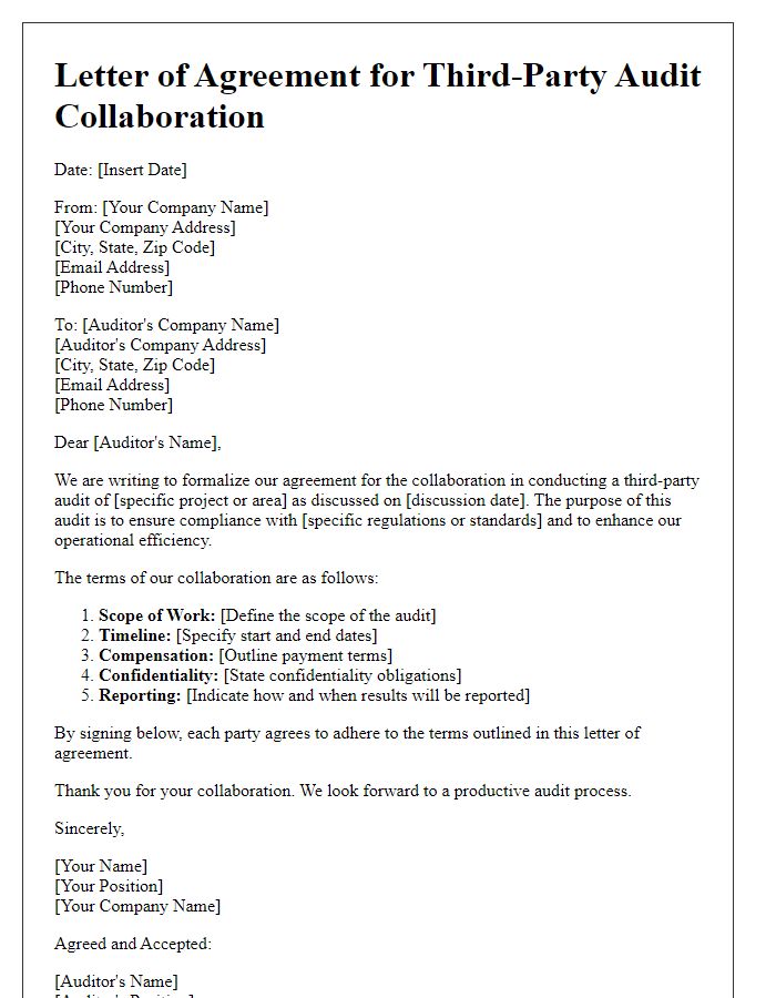 Letter template of agreement for third-party audit collaboration