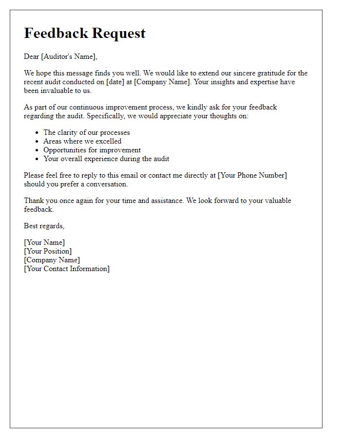 Letter template of feedback request post third-party audit