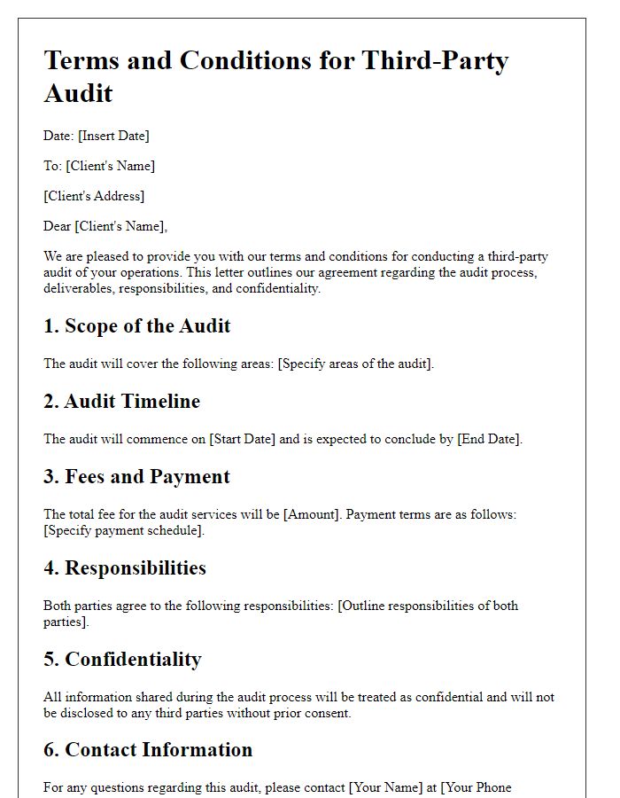 Letter template of terms and conditions for third-party audit