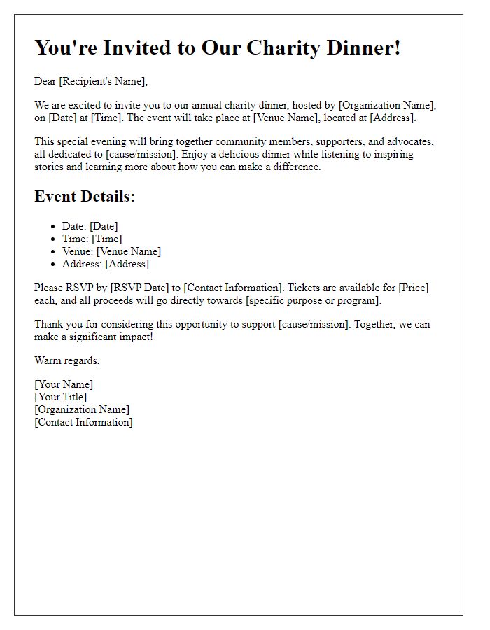 Letter template of fundraising campaign invitation for charity dinners