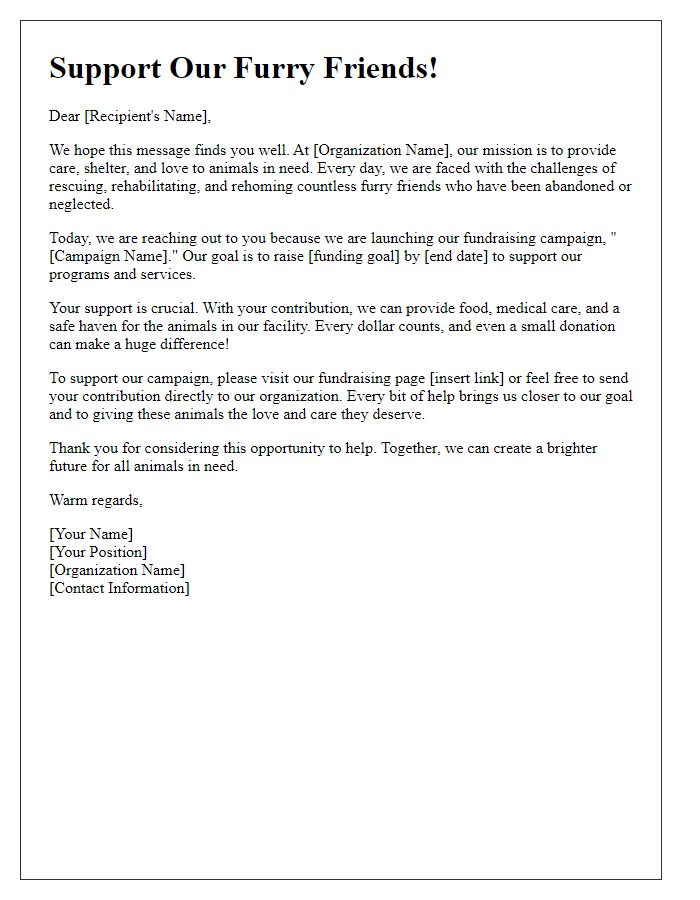 Letter template of fundraising campaign outreach for animal welfare