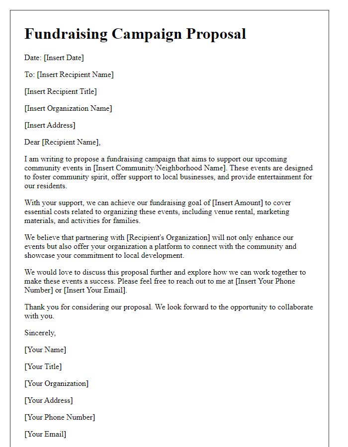 Letter template of fundraising campaign proposal for community events