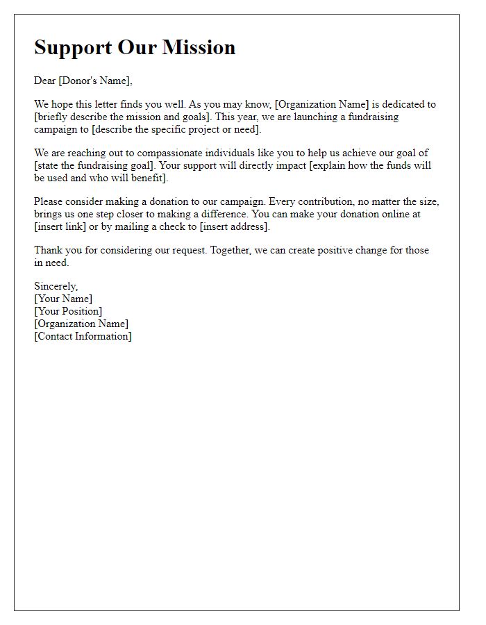 Letter template of fundraising campaign request for nonprofit organizations