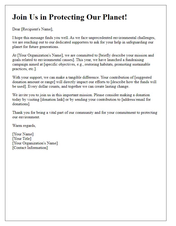 Letter template of fundraising campaign solicitation for environmental causes