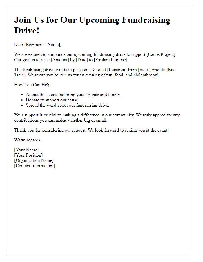 Letter template of Fundraising Drive Notification