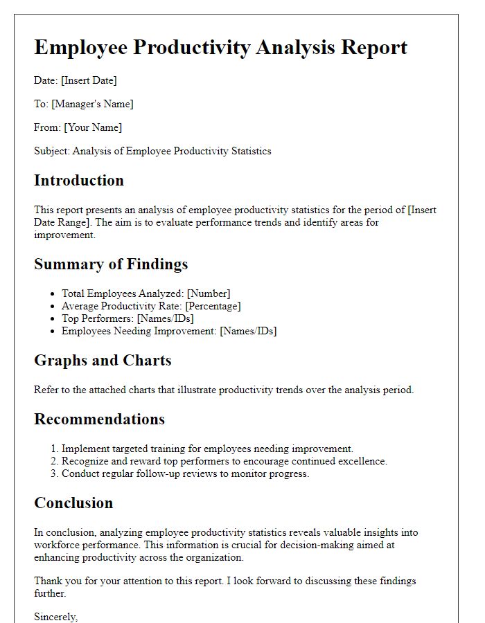 Letter template of analysis for employee productivity statistics