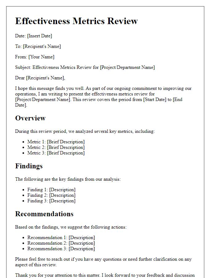 Letter template of effectiveness metrics review