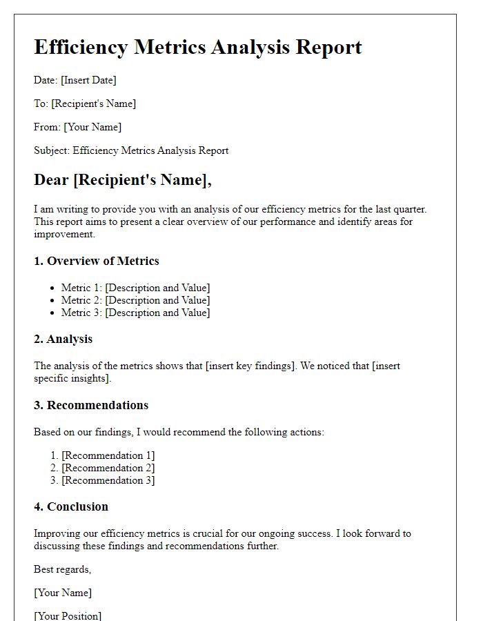 Letter template of efficiency metrics analysis