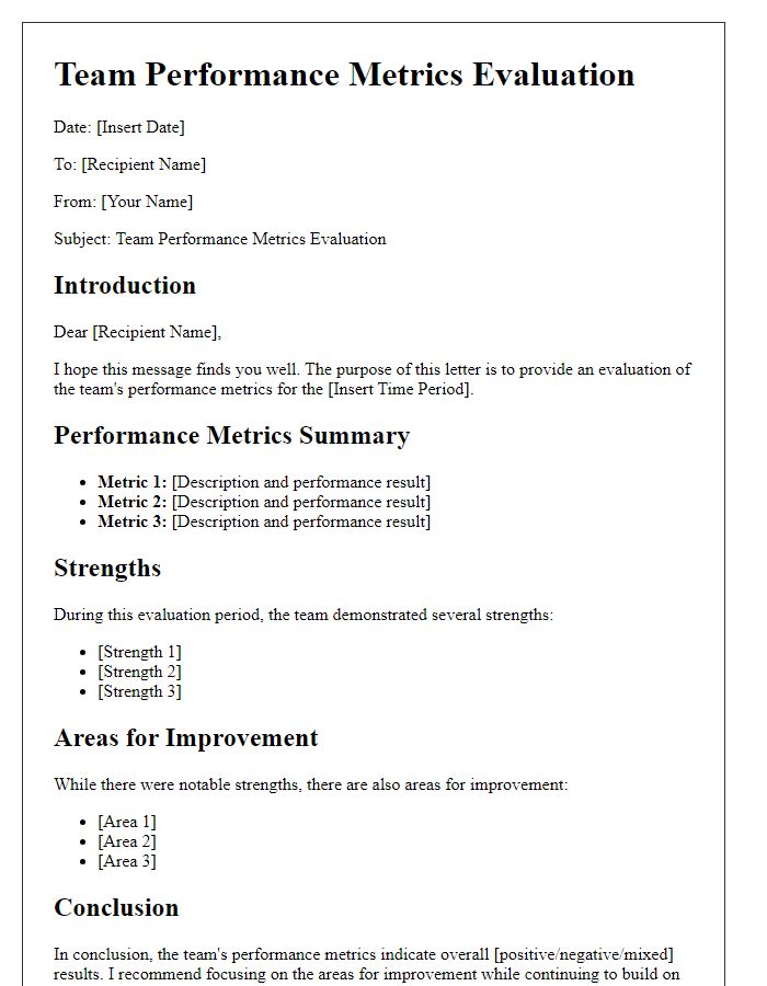 Letter template of evaluation for team performance metrics