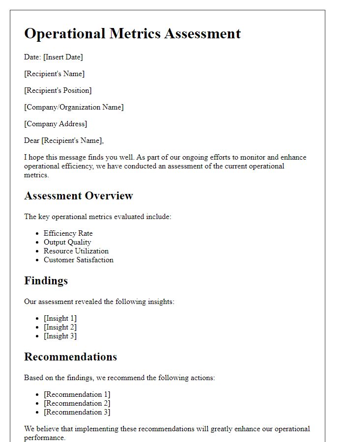 Letter template of operational metrics assessment