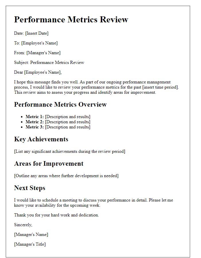 Letter template of performance metrics review