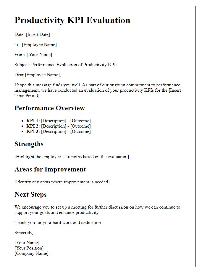 Letter template of productivity KPI evaluation