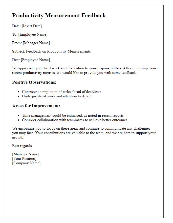 Letter template of productivity measurement feedback