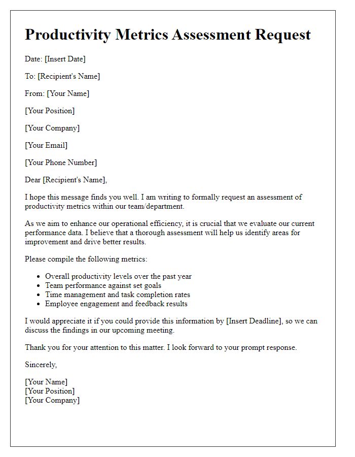 Letter template of productivity metrics assessment request