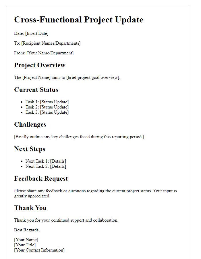 Letter template of cross-functional project updates