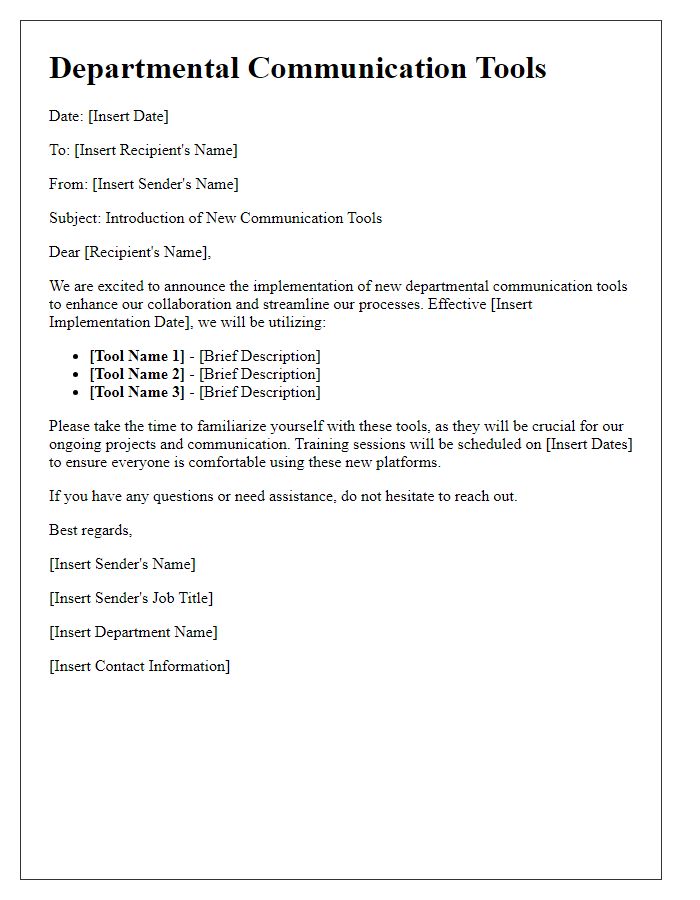 Letter template of departmental communication tools