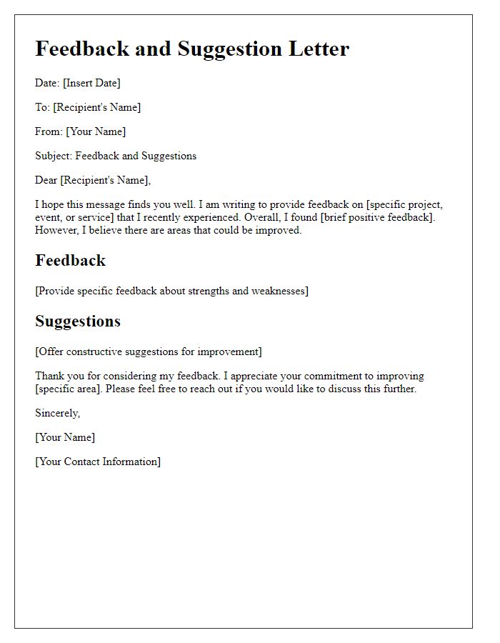 Letter template of feedback and suggestion protocols