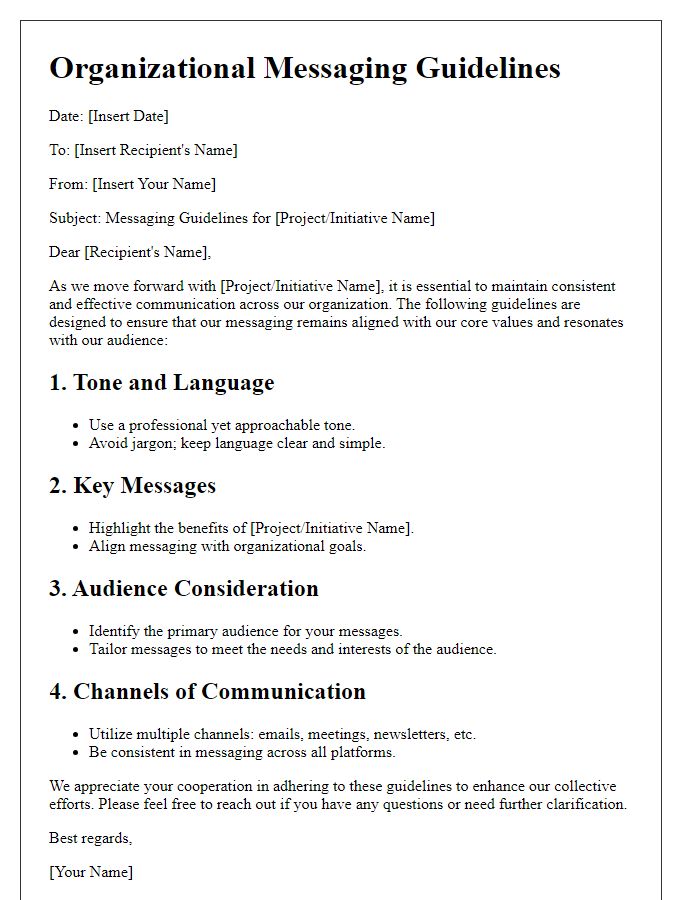 Letter template of organizational messaging guidelines