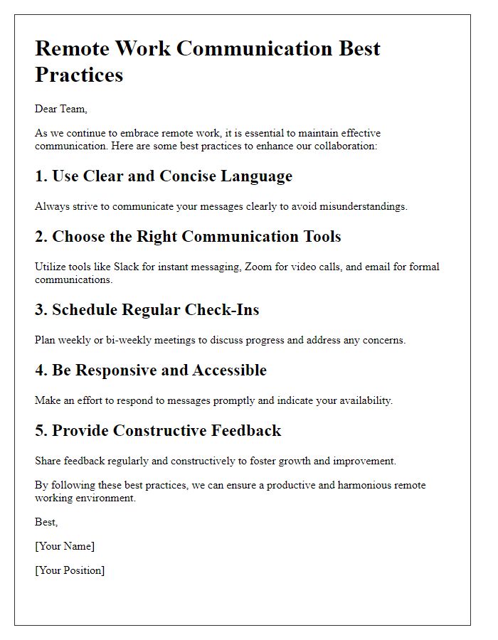 Letter template of remote work communication best practices